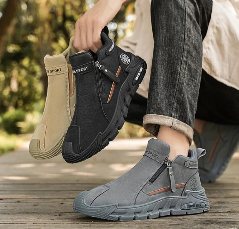 Mens Casual Labor Shoes Fashion Zipper Versatile Men Outdoor Climbing Shoes Non Slip Wear-resistant Sneakers Zapatos Para Hombre