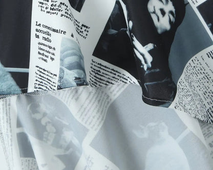 YENKYE New Women Newspaper Letter Print Irregular Hem Sling Dresses Fashion Backless Thin Straps With Chain Summer Sexy Dress