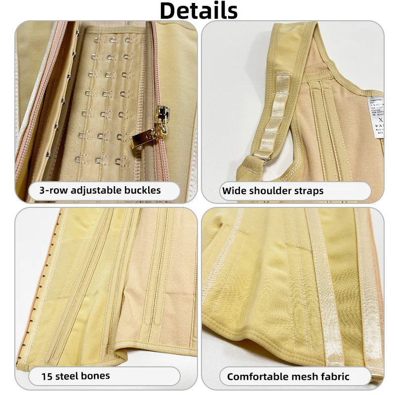 Body Shaper Shapewear Women Double Tummy Control Compression Waist Trainer Corset Adjustable Zipper and Hook-eyes Flat Belly