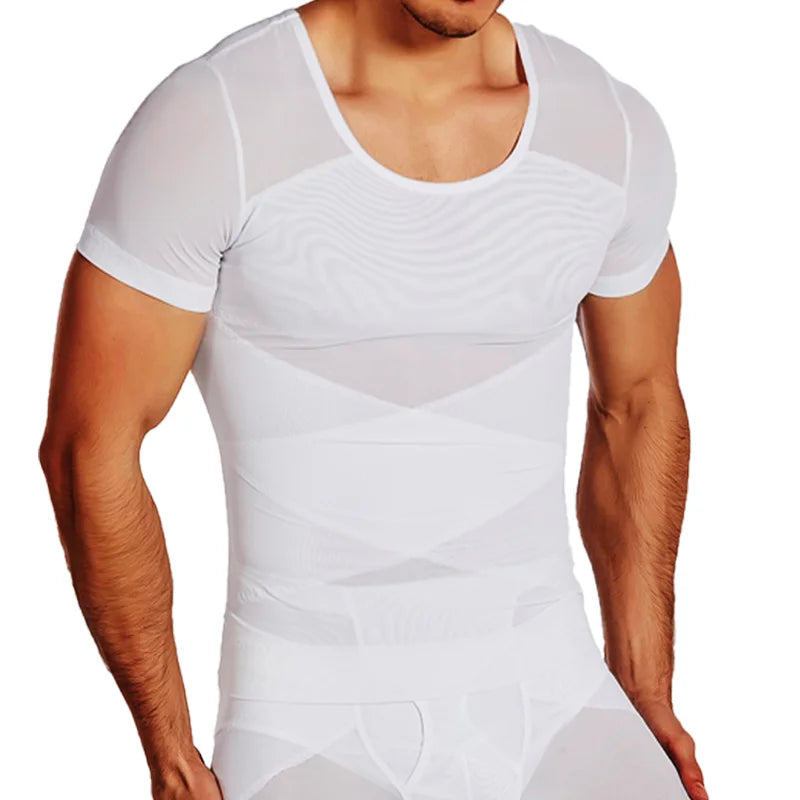 Mens Mesh Body Shaper Short Sleeve Compression Shirts Belly Slimming Undershirt Workout Abs Abdomen Tummy Control Tops Shapewear