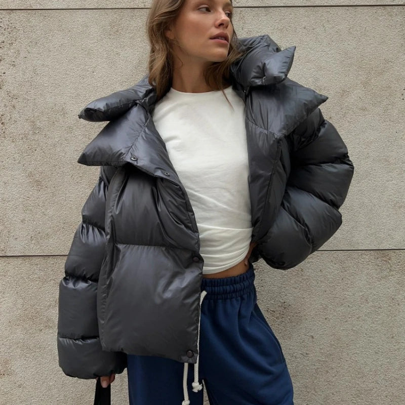 New in Winter Warm Cotton Puffer Jackets Women's Loose Parkas Coat Vintage Bread Jacket Outwear Office Ladies Quilted Clothing