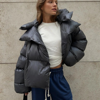 New in Winter Warm Cotton Puffer Jackets Women's Loose Parkas Coat Vintage Bread Jacket Outwear Office Ladies Quilted Clothing