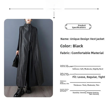 Casual Loose PU Leather Jaet Long Stand Collar Windbreaker Outerwear Faionable Design Sense Asymmetrical High-End Feeling