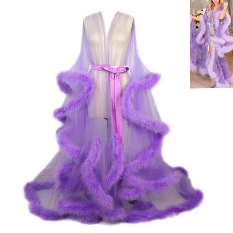 Sexy Deep V-neck Tulle Maternity Dresses Lace Hollow Horn Long-sleeved Feather Trailing Dress Photo Photography Props Vestidos