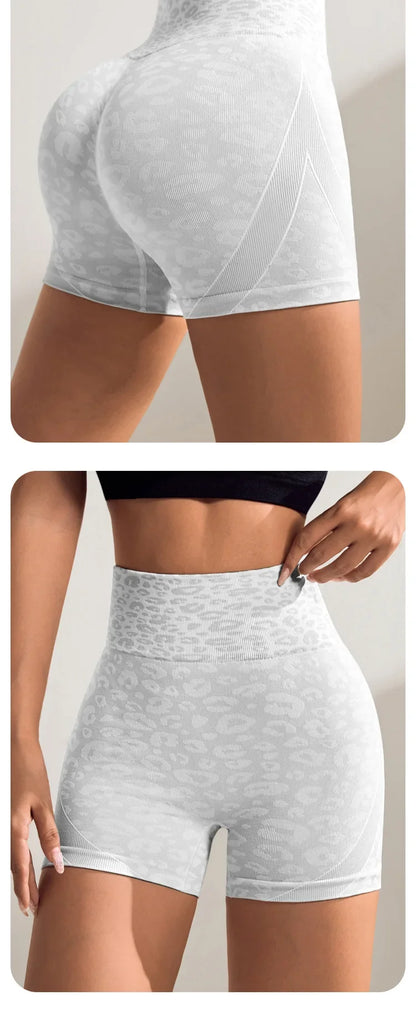 Women Sexy Peach Butt Yoga Shorts Leopard Print Tight Fit Exercise Cycling Pants Summer Fitness Yoga Wear Running Fitness Joggin