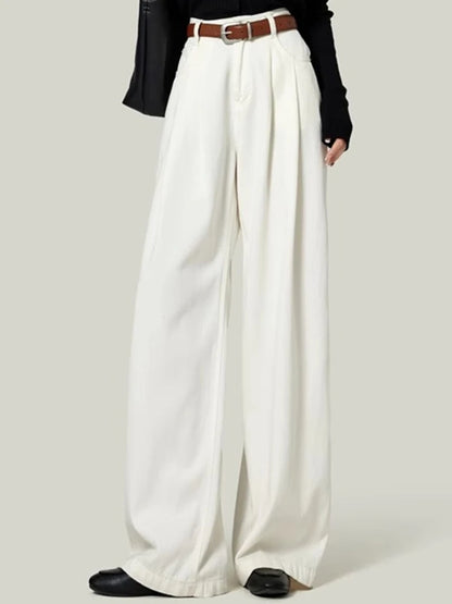 Woman High Waist Straight Leg Jeans Lady Loose Denim Wide Leg Pants Girls Korean Khaki Retro Blue Light Blue Gray White Trousers