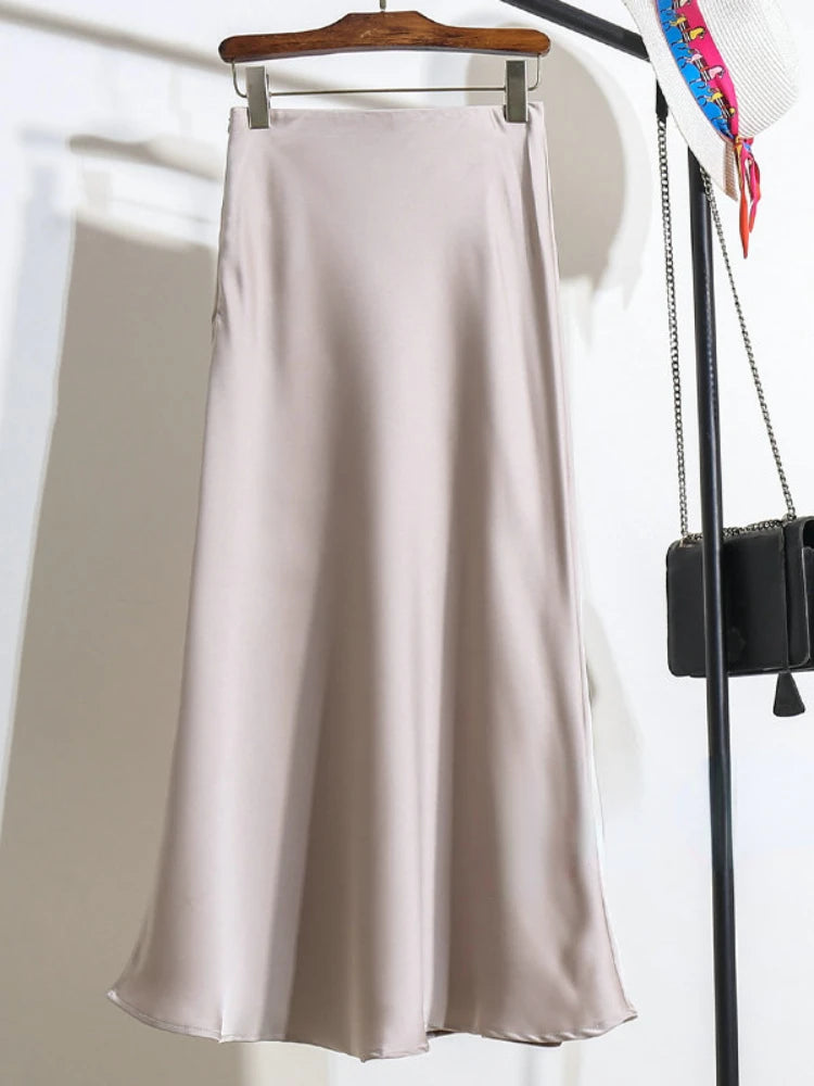 Acetic Satin Fishtail Skirt Woman Korean Fashion Elastic High Waist Skirts for Women Spring/summer 2026 New Slim Long Dresses