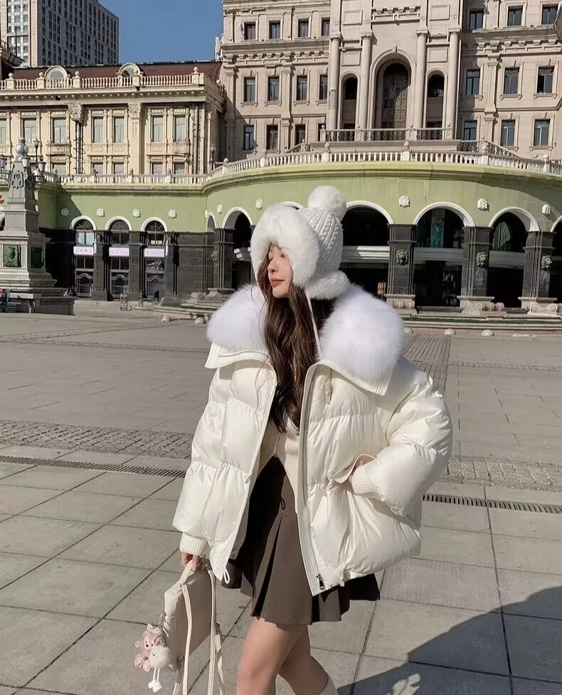 2025 Down Cotton Short Padded Jacket Women Parkas Fur Collar Autumn Winter Thick Coats Female Black Casual Outerwear Clothes