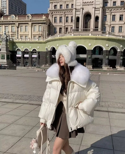 2025 Down Cotton Short Padded Jacket Women Parkas Fur Collar Autumn Winter Thick Coats Female Black Casual Outerwear Clothes