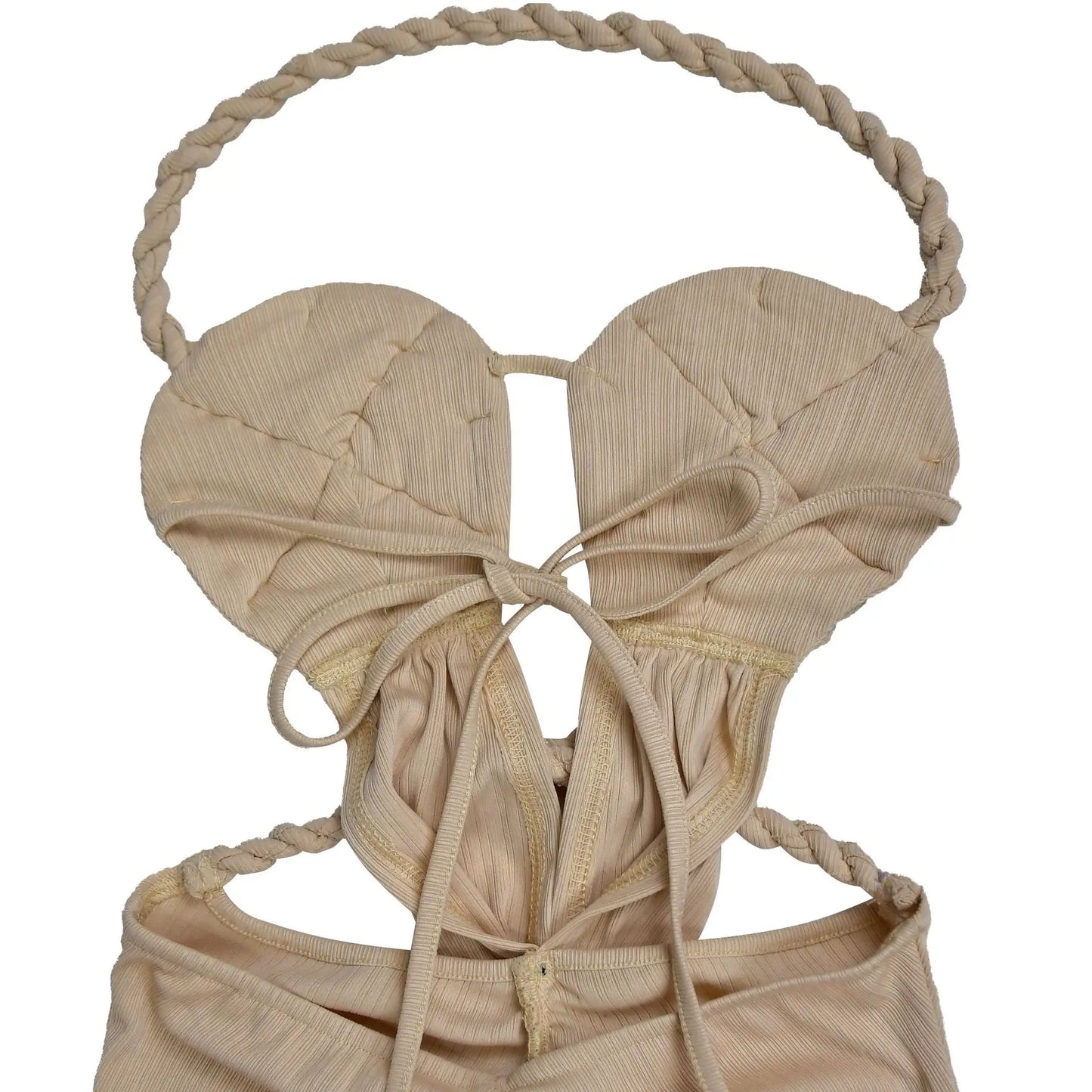 Women's Hollow Out Sleeveless Sexy Knitted Halter Neck Backless Solid Color Dress for Summer 2025