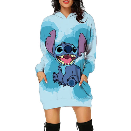 Y2k Stitch Dresses for Women 2024 Disney Woman Clothes Mini Dress With Hood Hoodie Kawaii Fashion Luxury Party Sweater Dress 3XL