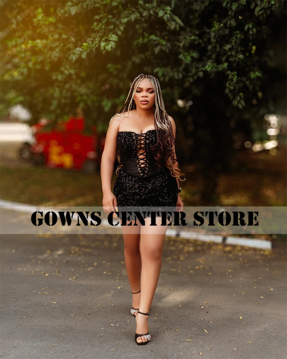 Sexy Black Sequin Short Aso Ebi Prom Dress Lace-up Strapless African Mini Cocktail Gown 2025 Birthday Luxury Dress Customized