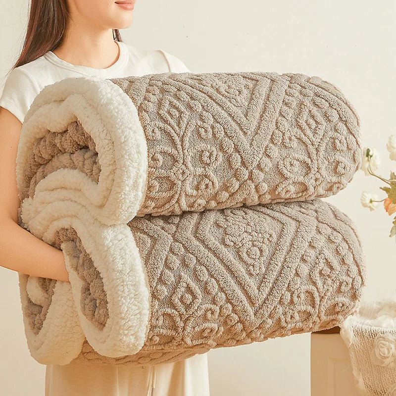 Winter Double Layer Sherpa Blanket Thicken Warmth Blankets for Bed 5D Carved Nap Blanket Quilt Plush Fuzzy Flannel Fleece Quilts