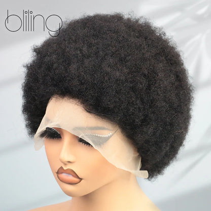Afro Kinkycurly Wig Human Hair, 13x4 Lace Front Glueless Bob Wigs, 180 Density Pre Plucked Transparent Lace Frontal Wig