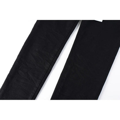 The Best Seller American High Street Men's Distressed Blank Black Stretch Skinny Button Fly Ripped Jeans Pants