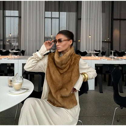 Solid Faux Fur Vest Crop Top Women Fashion Turtleneck Fluffy Short Tank Tops 2025 Winter Female Elegant Sleeveless Jacket Coat