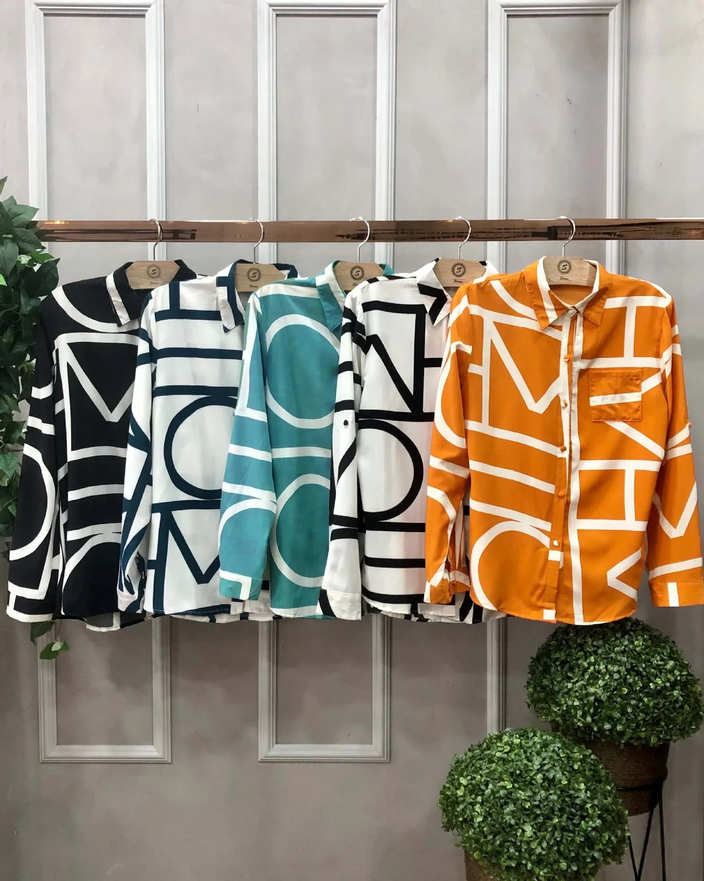 Women Geometric Print Shirt, Spring and Autumn Fashion Long-sleeved Shirts, Camisa Girls Chemise Size S M L XL XXL