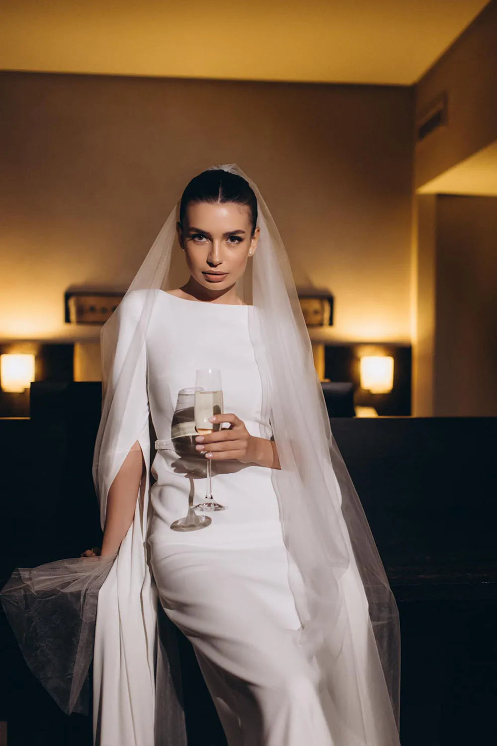 Muslim Wedding Dresses Brides Hijab  Cape Sleeve Straight Modest Bride Dress vestidos de novia 2025 Wedding Gowns Customized