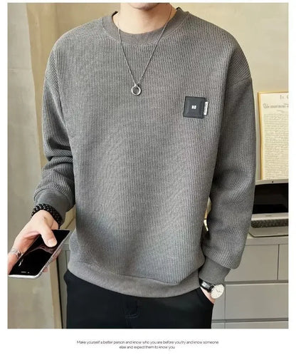 Loose round Neck Texture Pattern Men's Hoodie Solid Color Casual Autumn Wear Comfortable Breathable Street Style Sweatshirt