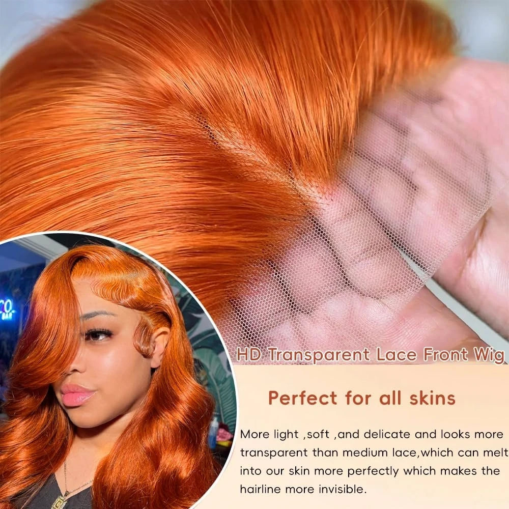 Orange Ginger 13x4 Lace Frontal Human Hair Wig Pre Plucked Body Wave 13x6 HD Lace Frontal Wigs For Women 100% Human Hair Wig