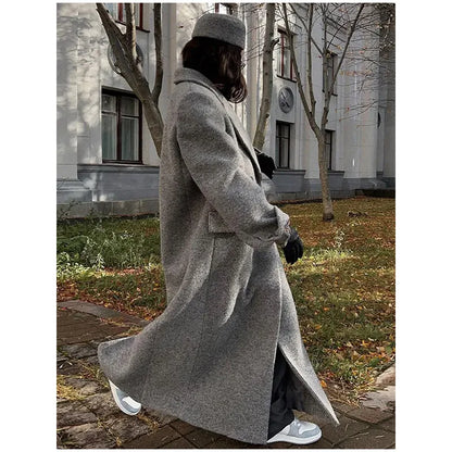 Solid Warm Elegant Women Coat Turn-down Collar Long Sleeve Jacket Casual Winter Autumn Long Outerwears Lady Fashion Loose Coats