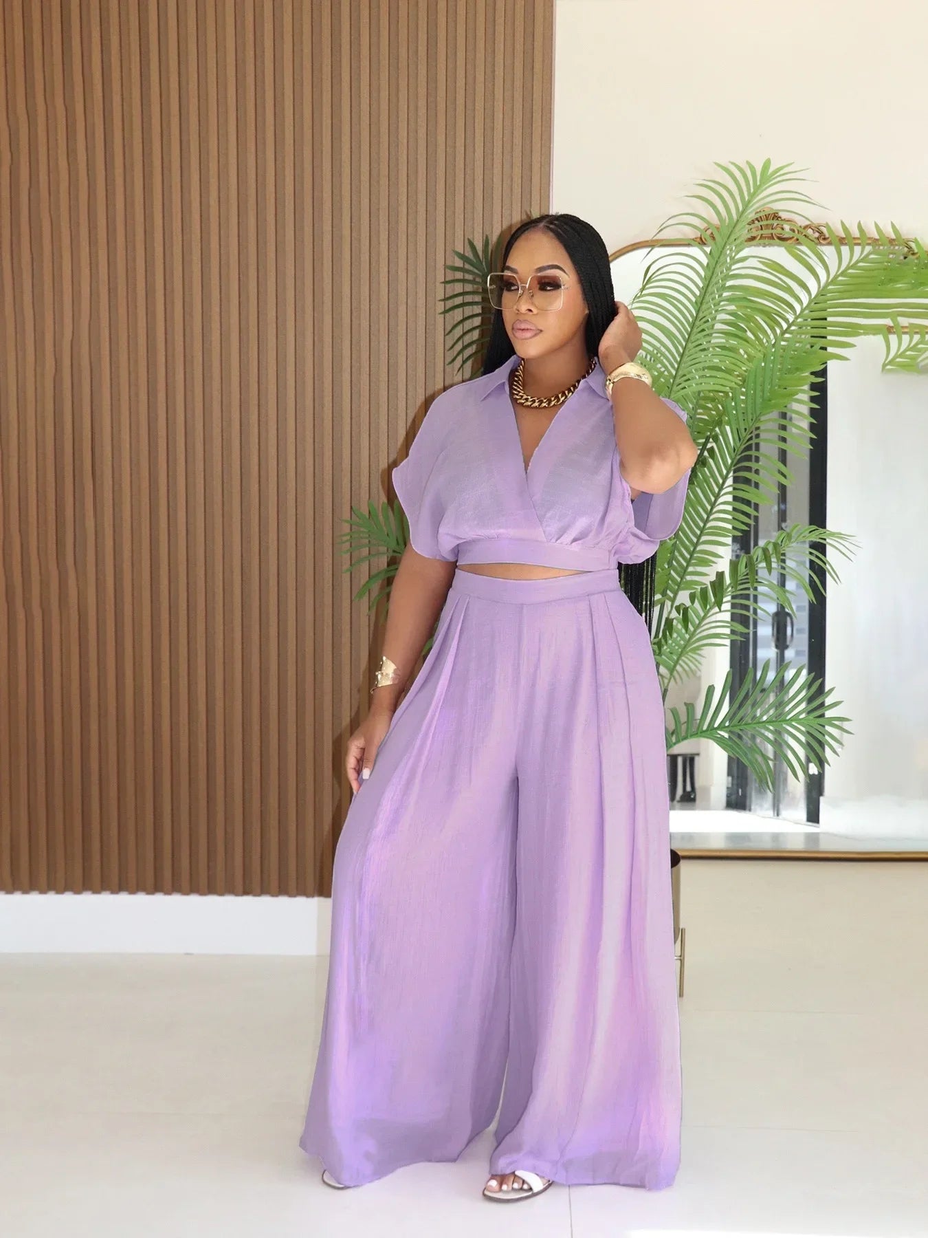 Fashion Summer Women's Set Turn Down Collar Blouse Top and Wide Leg Pants Suit 2025 Two 2 Piece Sets Outfit Tracksuit