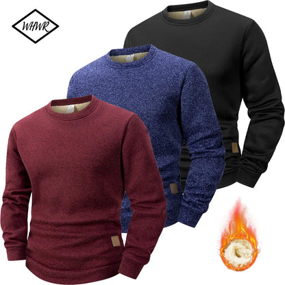 Winter Men's Crew Neck Sweatshirts Solid Color Fleece Thicken Sweatwear Outdoor Casual Daily Long Sleeve Pullover Man Sportswear
