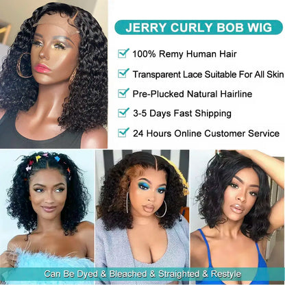 Kinky Curly Human Hair Bob Wig Water Lace Front original Human Hair Wigs For Women PrePlucked Brazilian 13x4 Lace Frontal Wig