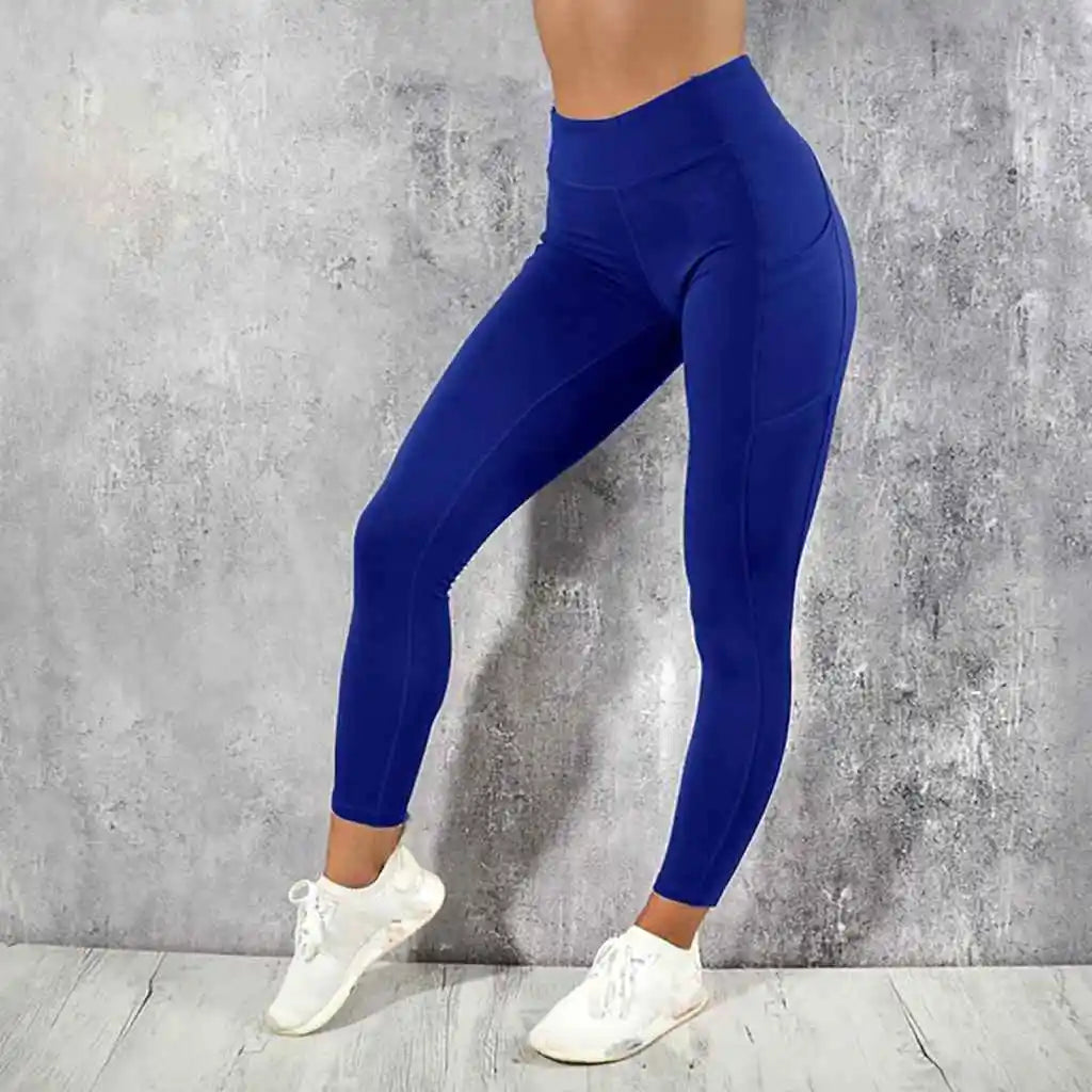 Women Yoga Fitness Leggings High Waist Tights With Pocket Gym Workout Running Stretchy Sexy Hip Liftting Casual Skinny Pants