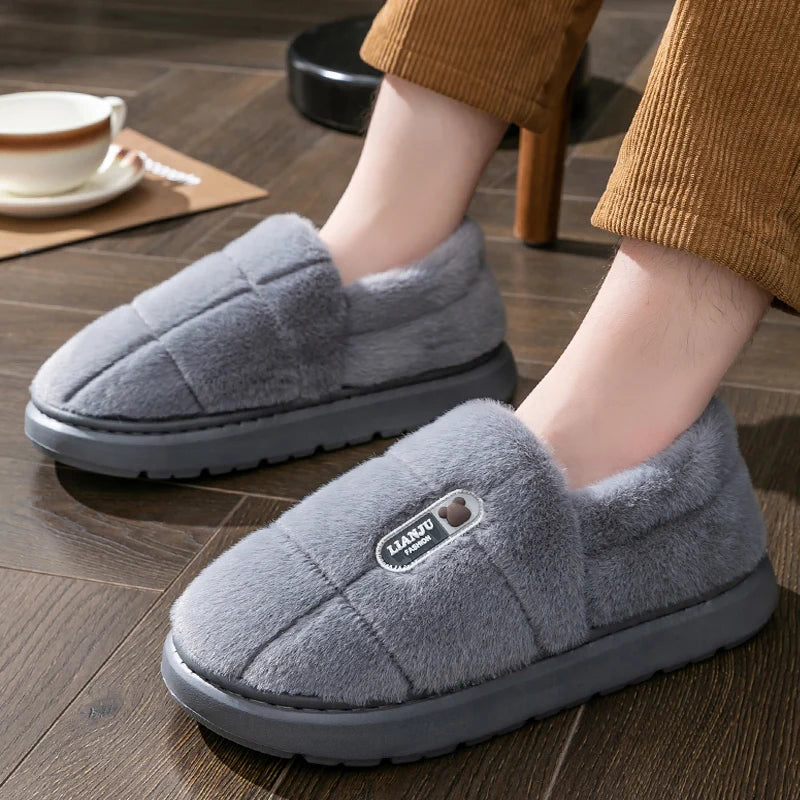 Men's slippers Winter Solid Color Wrap Heels Plush Slippers Non-slip Warm Women Men Home Casual Cotton Shoes Big Size 50 51