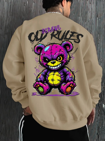 European and American men's autumn fashion teddy bear letter print soft and comfortable long sleeved hoodie outdoor street top