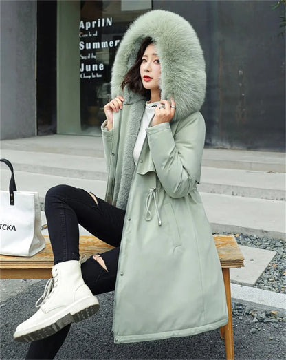 Winter Parka Jacket For Women 2025 New In Long Sleeve Clothes Fashion Hooded Vintage Coat Thick Warm Casual Medium Length Coats