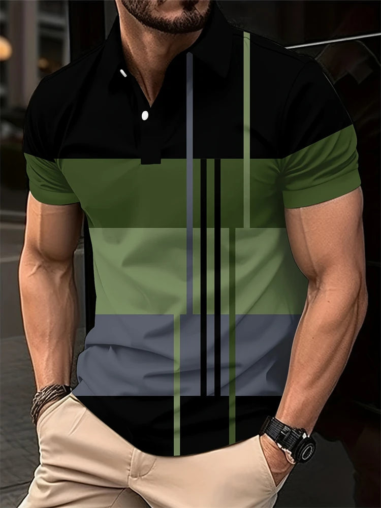 Summer Men's 3D Striped Polo Shirt Oversized Short Sleeve T Shirt Breathable Men's Clothing Casual Sports Street Mens Polo Shirt
