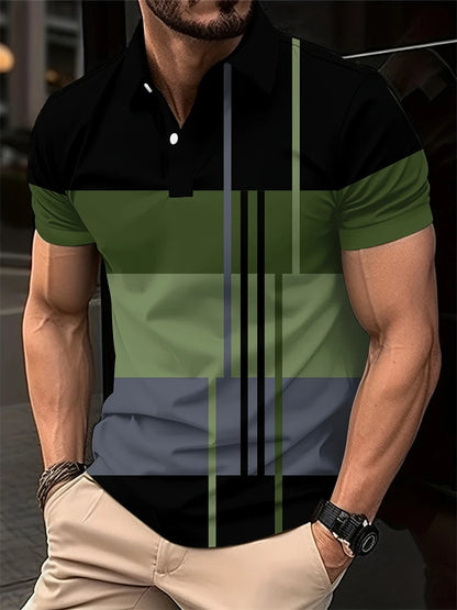 Summer Men's 3D Striped Polo Shirt Oversized Short Sleeve T Shirt Breathable Men's Clothing Casual Sports Street Mens Polo Shirt