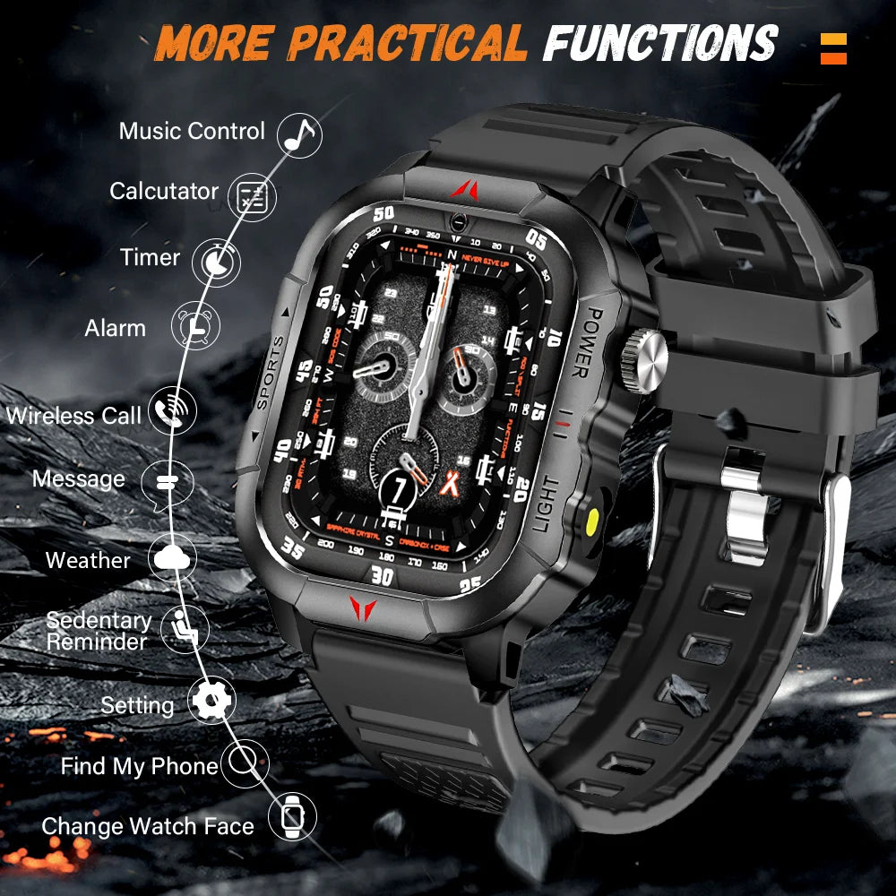 LAXASFIT New Smart Watch 2.01 Display Men Sports Watch LED Flashlight Bluetooth Call Health Monitor IP68 Waterproof Smart Watch