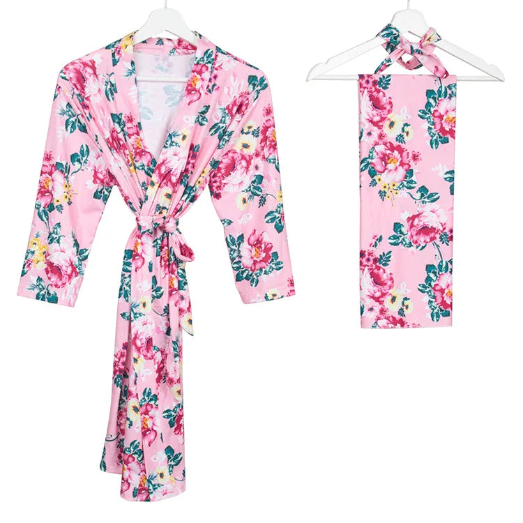 Maternity Robe,Matching Swaddle Set ,Mommy and Me Set, Floral Hospital Robe Bag,Baby Shower Gift,Mama Robe,Baby Girl Blanket