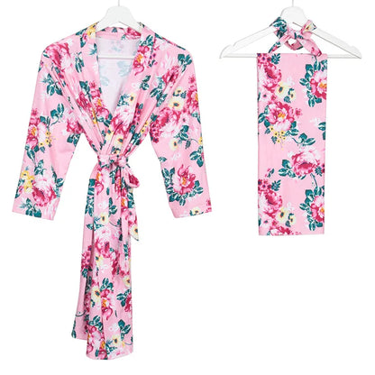 Maternity Robe,Matching Swaddle Set ,Mommy and Me Set, Floral Hospital Robe Bag,Baby Shower Gift,Mama Robe,Baby Girl Blanket