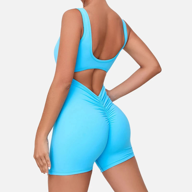 V Back One-Piece Suit Scrunch Sports Jumpsuit Women Gym Rompers Female Quick-Drying Yoga Clothing Fitness Sexy Bodysuits Women