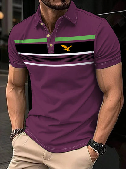 Men's Polo Shirt Summer Outdoor Casual Round Neck Short Sleeve Top Striped Printed Style OverSize T-shirt Loose Men's Clothing