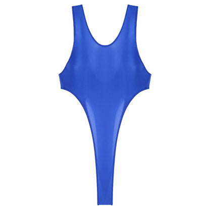 Womens Swimsuit 2022 New Glossy One-piece Swimming Bathing Suit Backless High Cut Bodysuit Sportwear Beachwear Swimwear