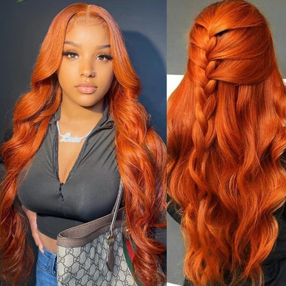 Orange Ginger 13x4 Lace Frontal Human Hair Wig Pre Plucked Body Wave 13x6 HD Lace Frontal Wigs For Women 100% Human Hair Wig