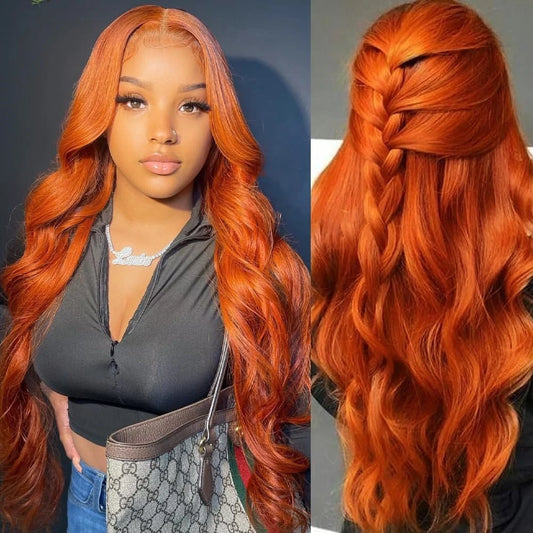 Orange Ginger 13x4 Lace Frontal Human Hair Wig Pre Plucked Body Wave 13x6 HD Lace Frontal Wigs For Women 100% Human Hair Wig