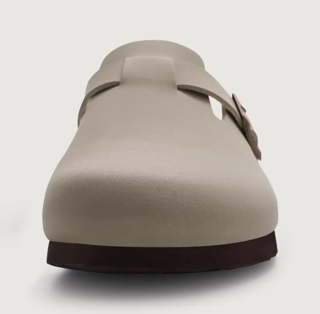 Comwarm Fashion Men Leather Sandals Summer Cork Footbed Slide Sandals Beach Sandals Unisex Brand Sandals with Adjustable Buckle