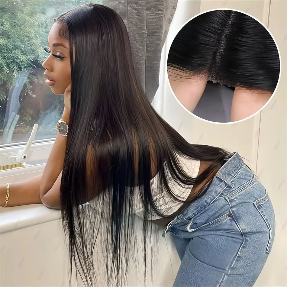 4x4 180 Density 5x5 Black Straight Closure Pre Cut Glueless Wigs Brazilian Remy Hair Human Hair Wigs HD Transparent Lace wigs