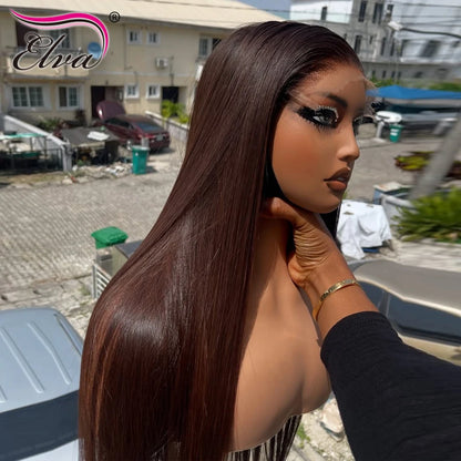 250% Density Wear and Go Glueless Wig Ombre Brown Colored 13X6/13X4 Bone Straight Transparent HD Lace Frontal Human Hair Wigs