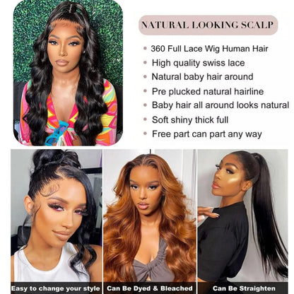 Hidden Strap Drawstring Wig 360 Lace Front Wigs Human Hair 250 Density Body Wave Frontal 360 Full Lace Human Hair Wigs for Women