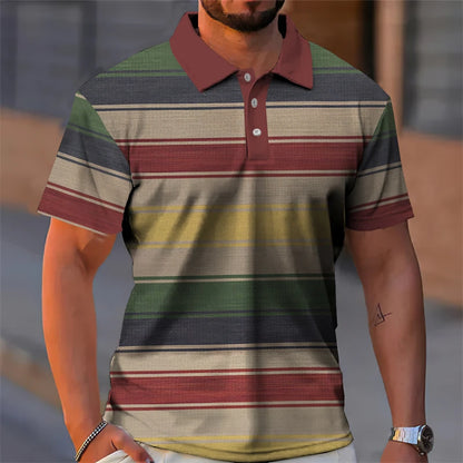 Essential Summer Stripes Polo Shirt Men 3D Print Colors Plaid Button Lapel Golf Shirts Harajuku Streetwear Casual Fashion Tee