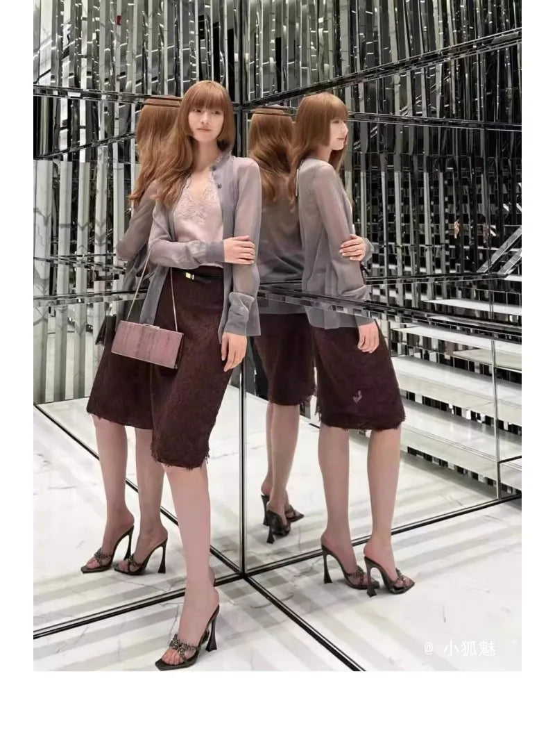 2025 NEW High Quality Luxury Heels Women's Sandals Designer Shoes Rhinestone Square Toe Open Toe Slides Женская Обувь