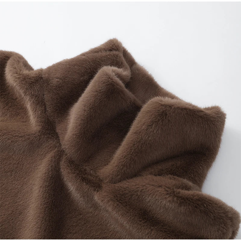 Solid Faux Fur Vest Crop Top Women Fashion Turtleneck Fluffy Short Tank Tops 2025 Winter Female Elegant Sleeveless Jacket Coat