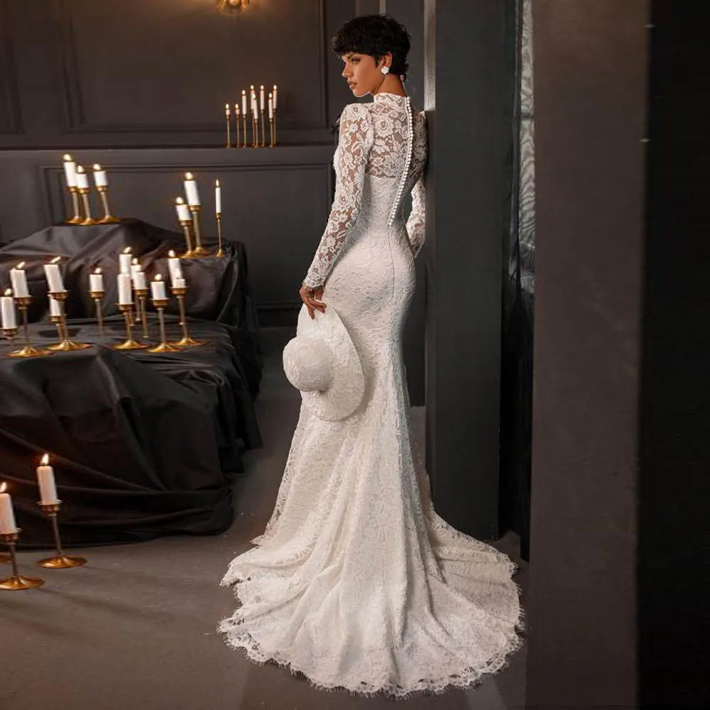 High Collar Women Wedding Dresses Gorgeous Sexy Sleeveless Mermaid Bridal Gowns Mopping Length Banquet Robe De Mariée Customized